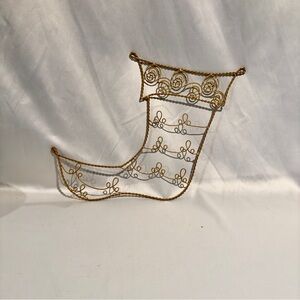 Vintage Gold Stocking Boot Christmas Card Displa Holder Wall Hanging